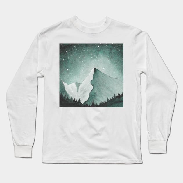 Dusk Green Mountain Long Sleeve T-Shirt by RosanneCreates